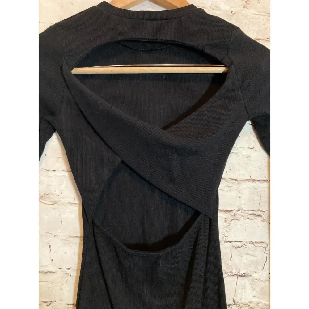 Bordeaux Dress Womens‎ XS Black Bodycon Cutout Open Back Ribbed Stretch Cotton